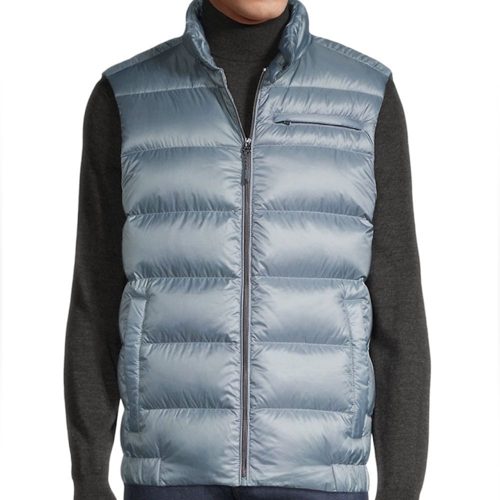 TUMI Tumipax Men's Silver Puffer Vest Packable Insulated Quilted Size Medium